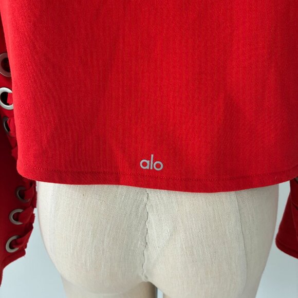 ALO Yoga Suspension Red Pullover Lace Up Sweater - Picture 5 of 9